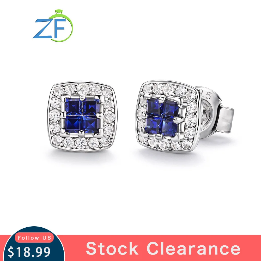 

GZ ZONGFA Genuine 925 Sterling Silver Square Studs Earrings for Women Sapphire Emerald Ruby Gemstone Earrings Fine Jewelry