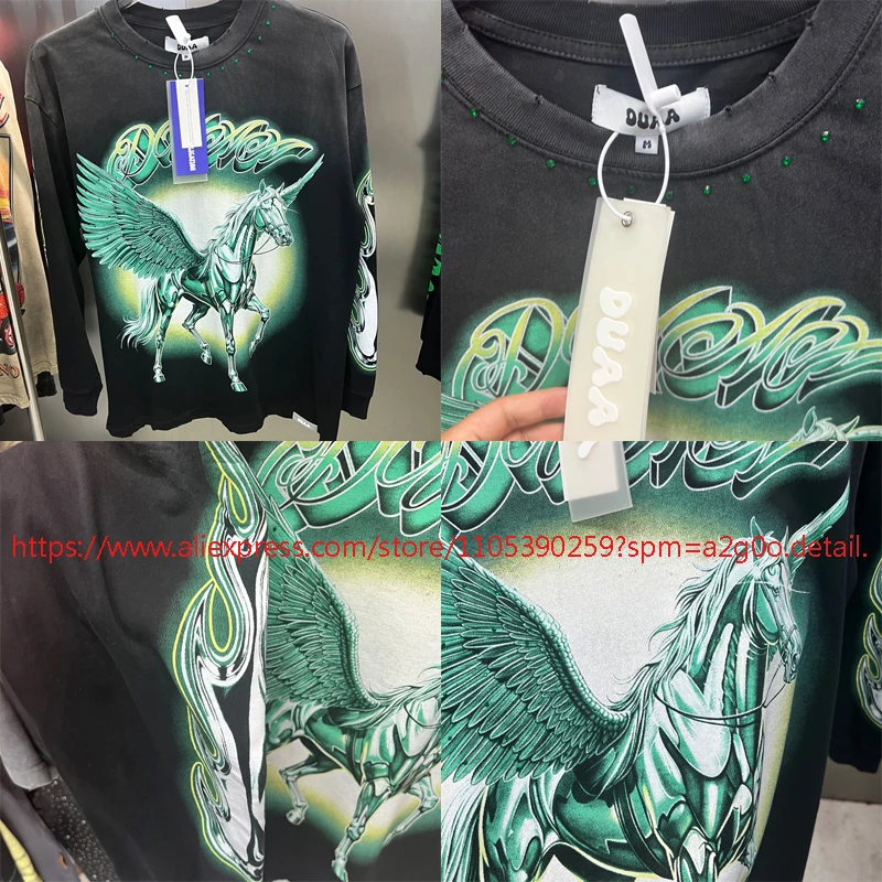 High Street Hip Hop Collar Studded Diamond DUAA Short-sleeved T-shirt Summer Men's Women's Trendy Duaa Top