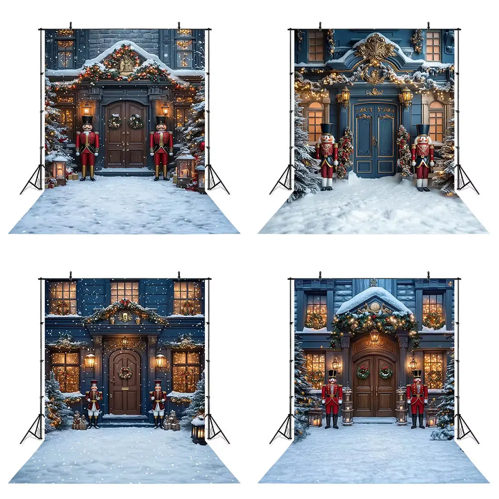 Merry Christmas Photography Castle Door Lamps Gifts Snow Tree Shooting Props Custom Decors Guard Kids Baby Photo Backdrop