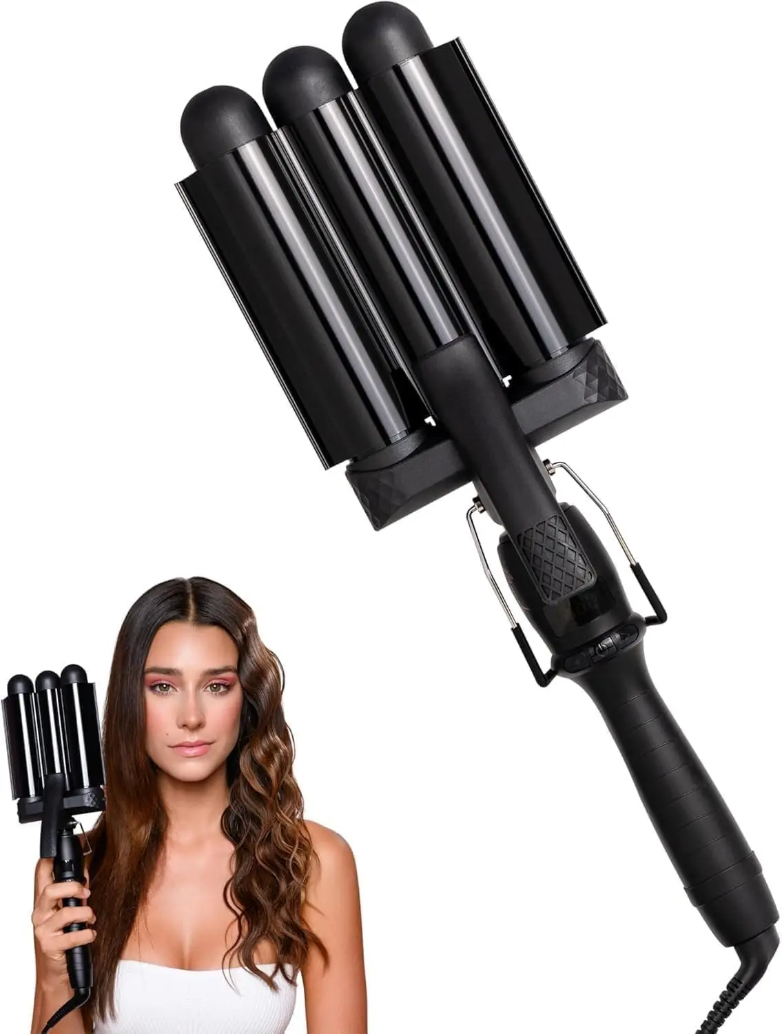 Professional 3-Barrel Hair Waver with Ceramic Barrels for All Hair Types - Thick, Thin, Long, or Short