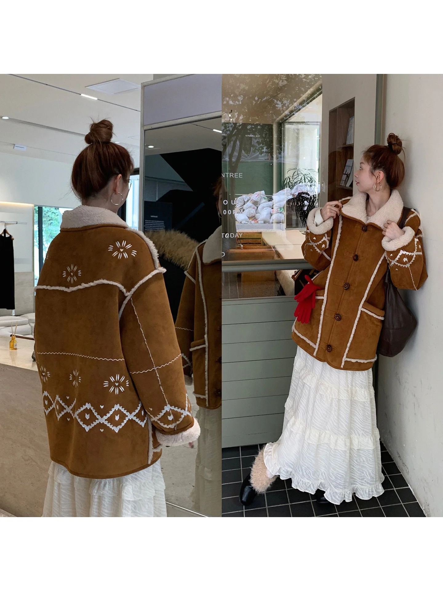 Rouge Celebri agneau fourrure Jaet femmes décontracté coton manteau couleur café coton rembourré beau et attrayant ort vêtements d'extérieur