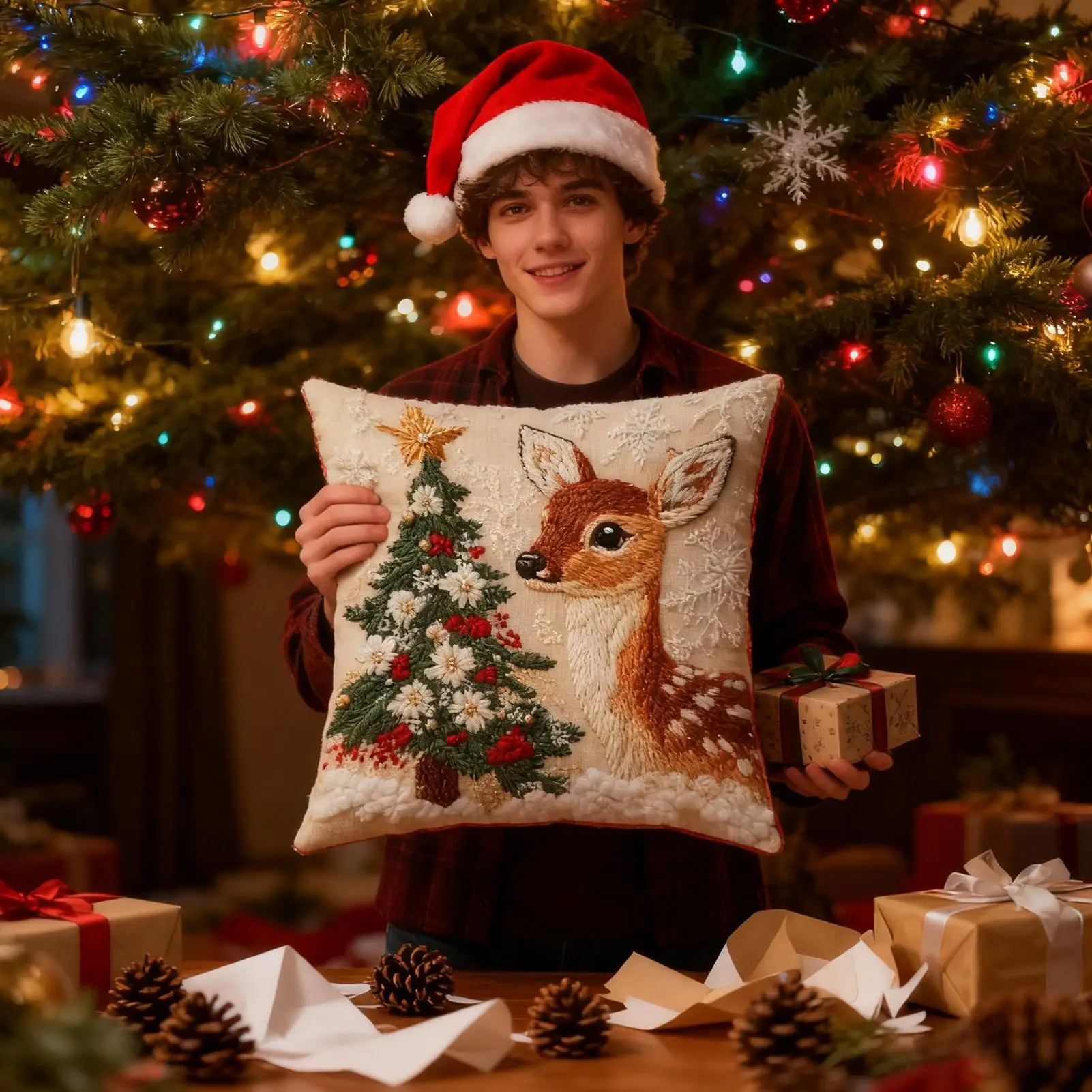 عيد الميلاد وسادة تغطي 4 قطع الكتان قابل للغسل عيد الميلاد موضوع المخدة الرنة أكياسها لقضاء عطلة لغرفة المعيشة #1