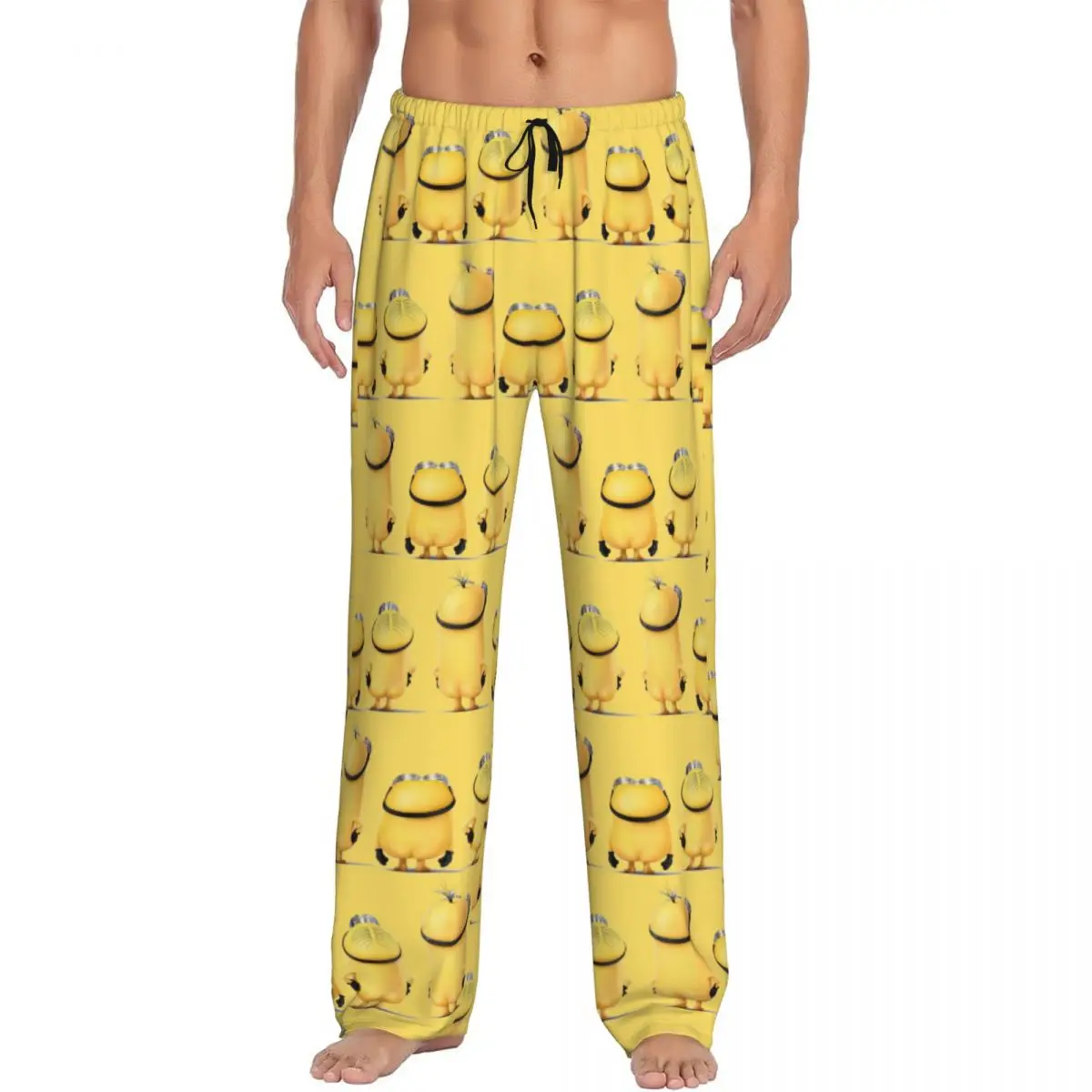 Pantalon de pyjama imprimé personnalisé M-Minions pour hommes, fond de vêtements de nuit de dessin animé mignon, fond avec poches, papier peint