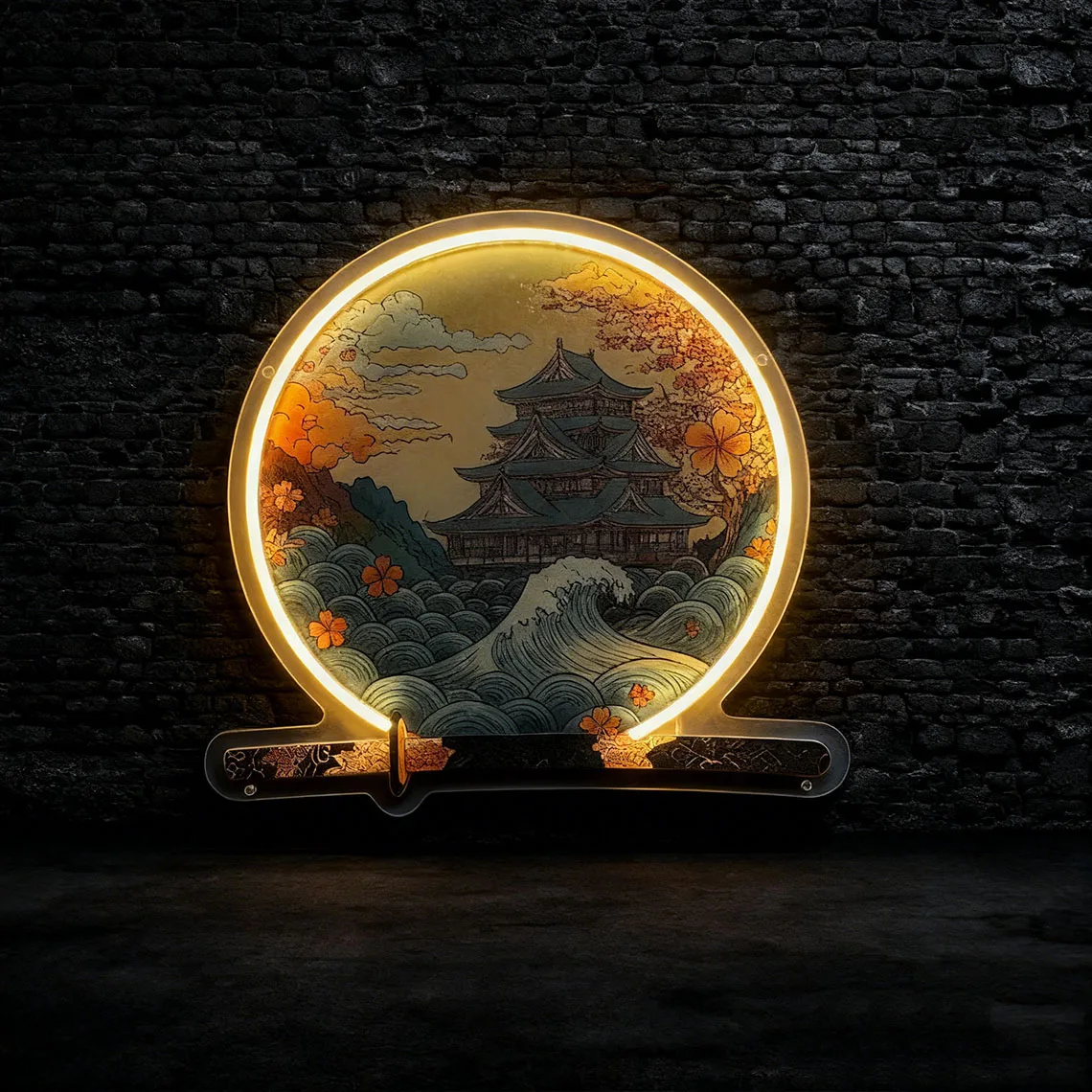 لافتة نيون على شكل قلعة، لوحة فنية جدارية منزلية مستوحاة من أوكيو، هدايا أنمي، تصميم نيون للمناظر الطبيعية، علامة نيون مخصصة، هدية للقلعة، مصباح غرفة خيالي