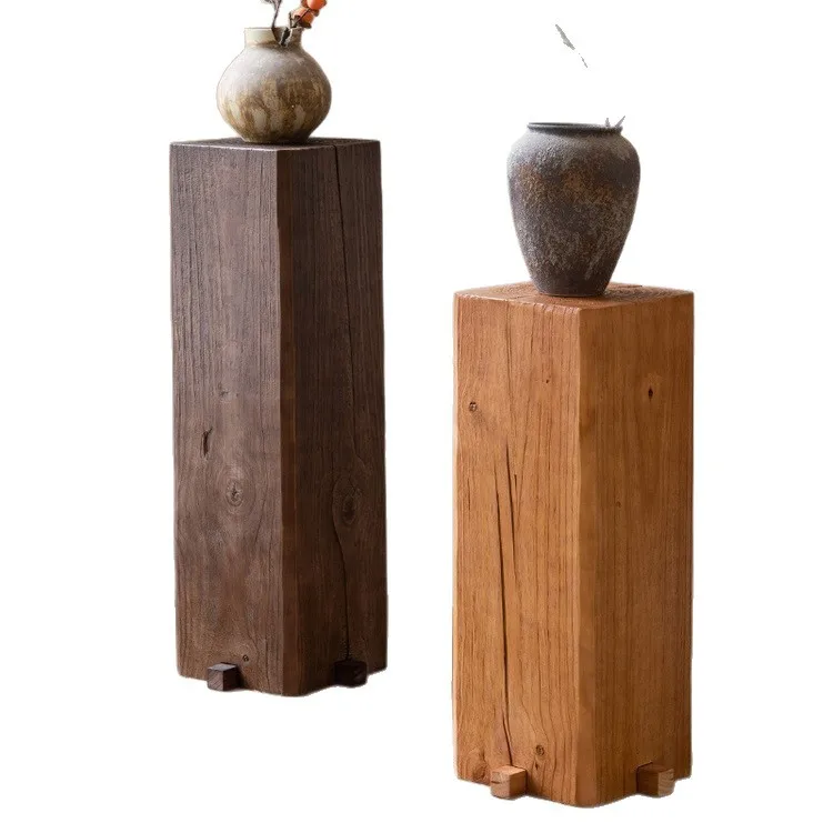 Hotel B & B wooden pile flower stand base solid wood flower pot base sofa edge corner log pier display table ornament