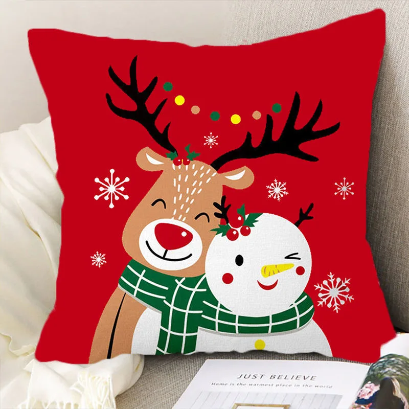 Christmas cartoon pillow cover, Santa Claus, reindeer, snowman, cute pillowcase, home celebration, red creative gift