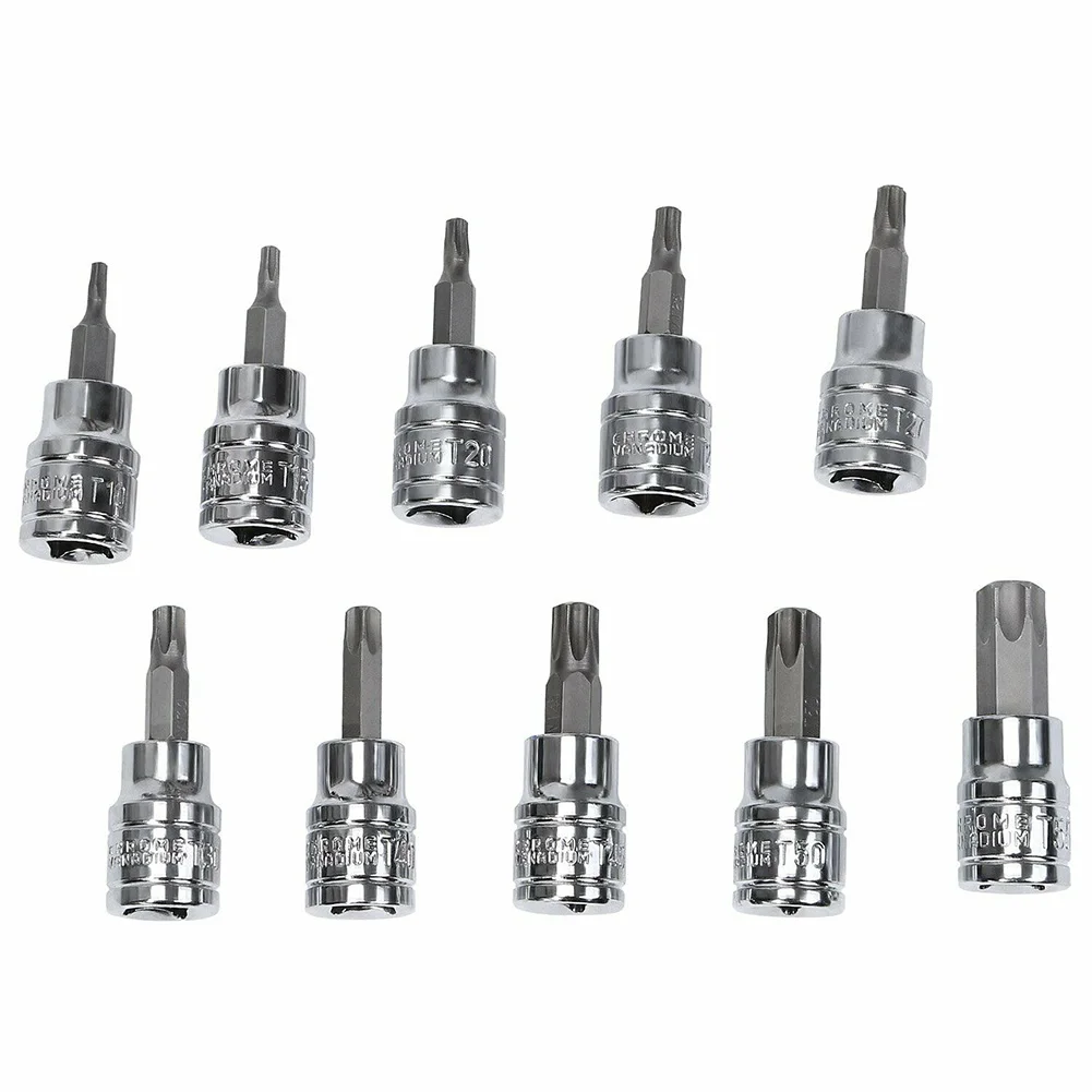 10PCS Bit Socket T10- T55 for torx Star Bit Socket Set 3 8 Drive For any 3 8 drive ratchet or extension Repair tool