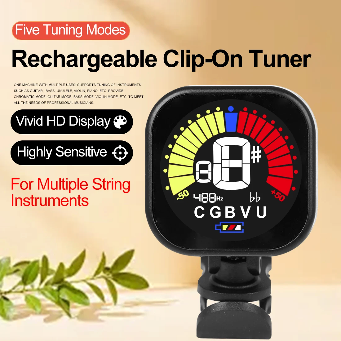 SLADE موالف الجيتار شاشة الكريستال السائل المحمولة وضبط دقيق للجيتار/الجهير/القيثارة/الكمان قابلة للشحن ملحقات الغيتار