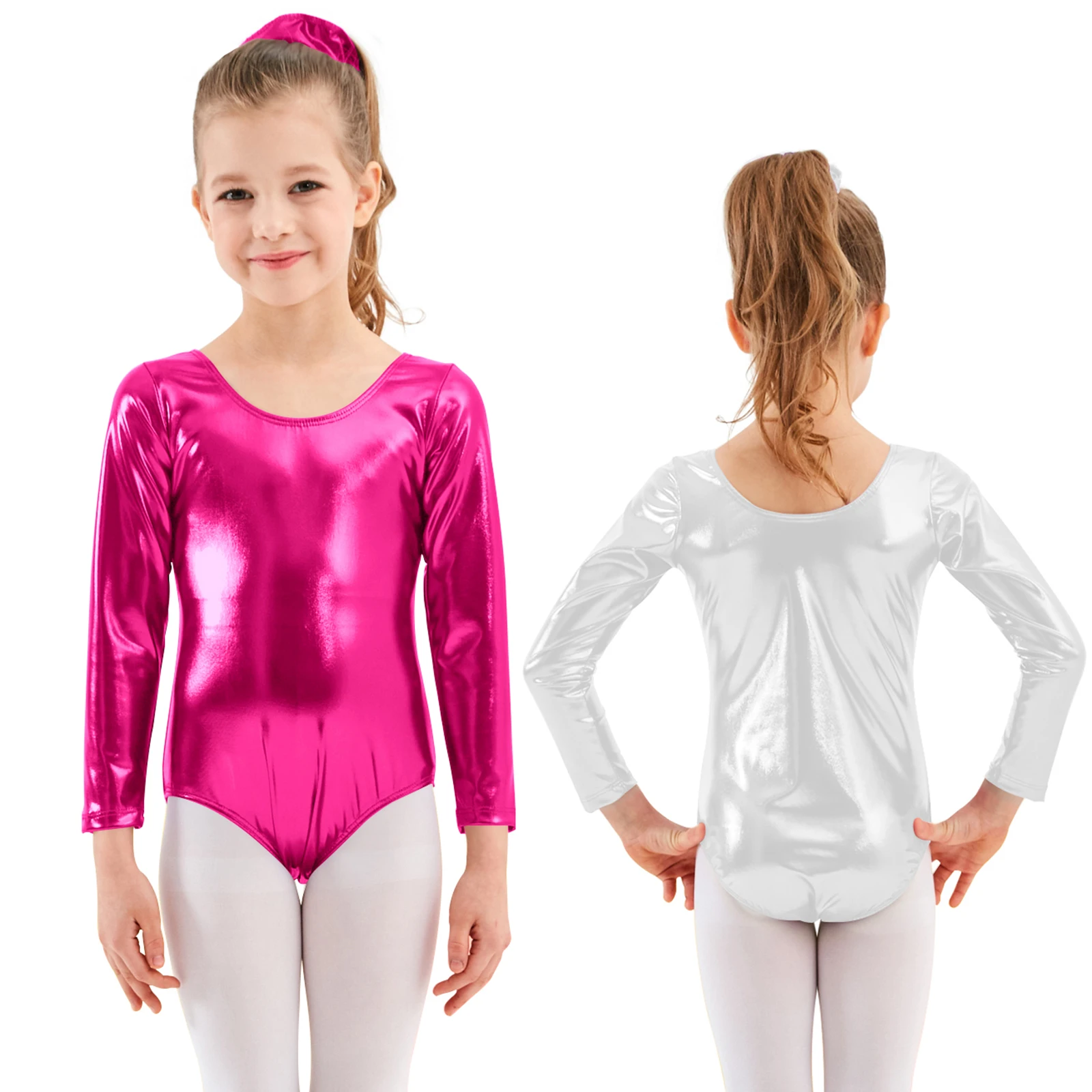 

Aoylisey Ballet Dance Shinny Metallic Leotards for Girls Gymnastics Bodysuit Long Sleeve Gold Rombers Spandex Costume Kids Wear