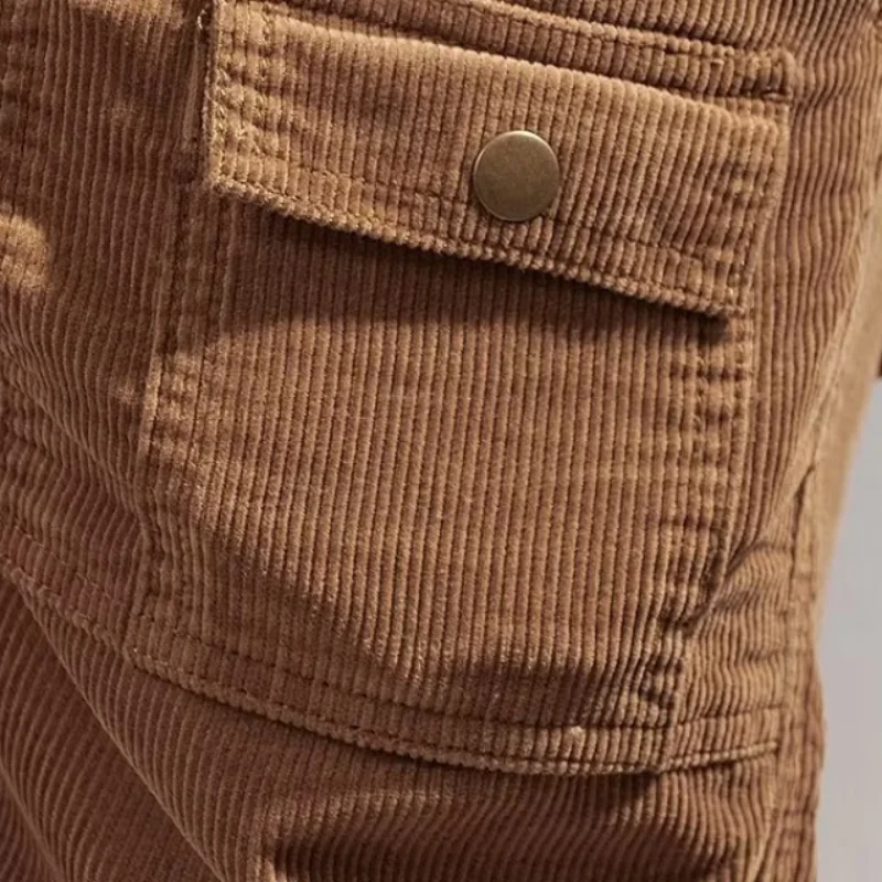 Summer Cargo Men\'s Shorts Retro Corduroy Trendy Solid Color Loose Casual Sports Straight Shorts Large Size Multi-pocket Shorts