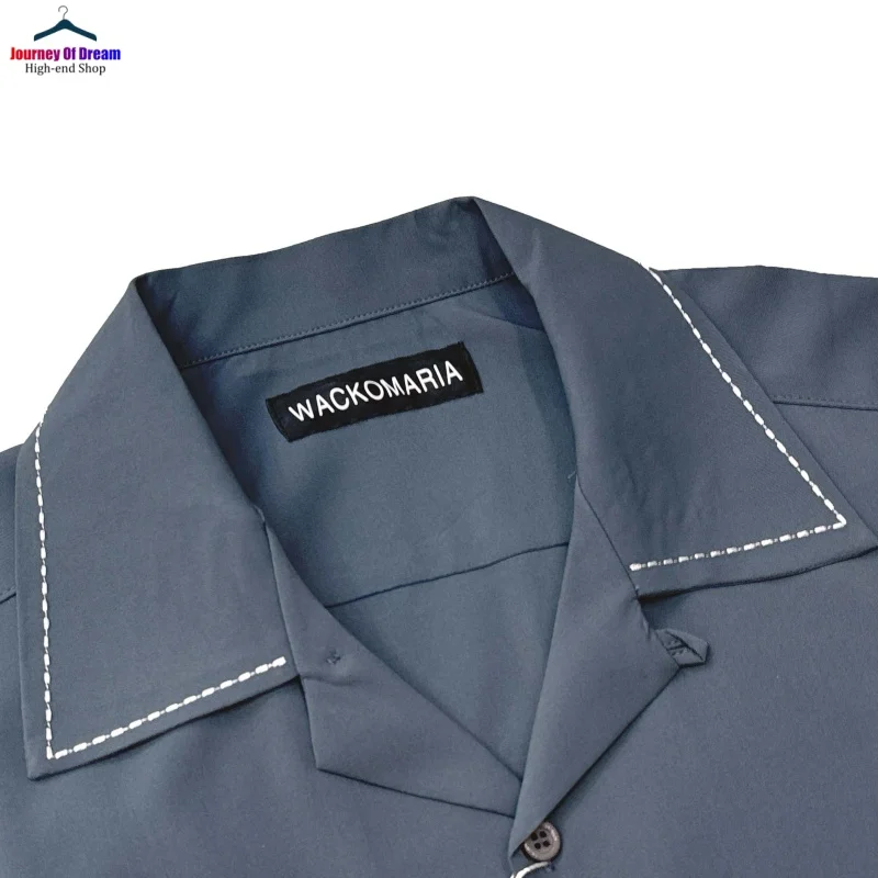 Latest Brand WACKO MARIA 25SS Embroidery Bright Line Solid Breathable Loose Casual Hawaiian Short Sleeve Shirt