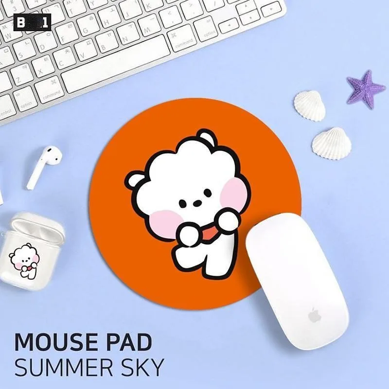 20CM BT21 Round Mouse Pad Kawaii Anime Tata Chimmy Cooky Multi Functional Cute Soft and Non Slip Coaster ，thermal Insulation Pad