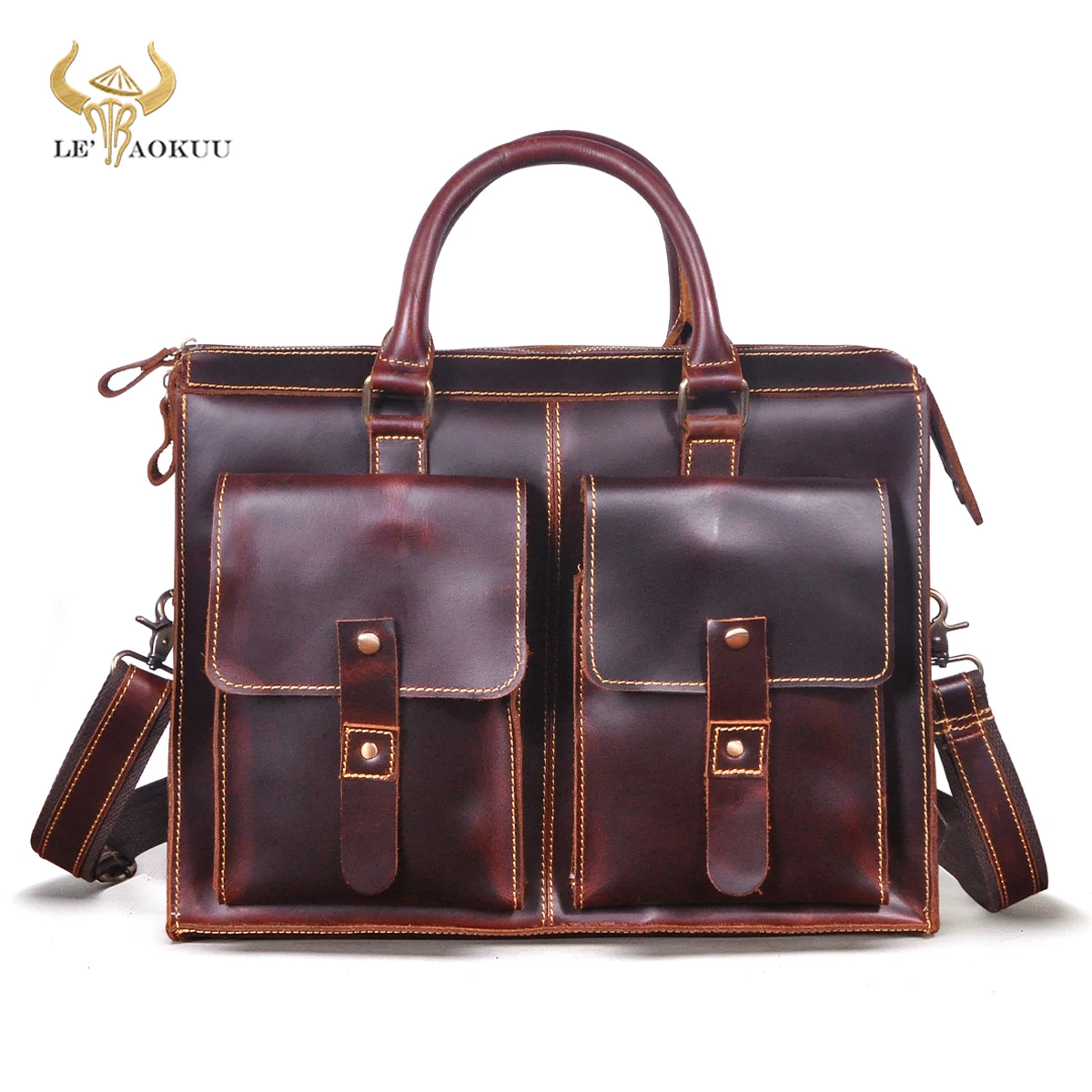 

Hot Sale Genuine Leather Design Business Briefcase 14" Laptop Document Case Vintage Attache Messenger Bag Tote Portfolio 3313