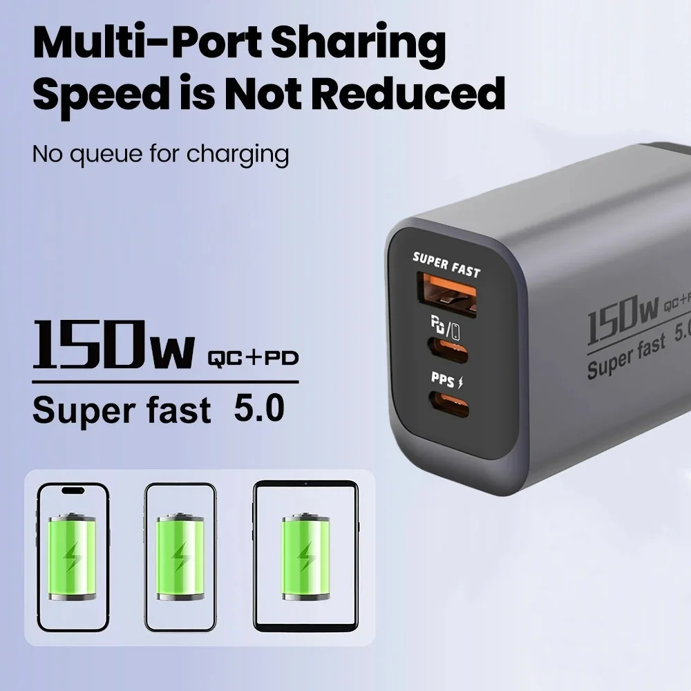 150W USB C Charger Fast Charging EU/US/UK Plug Wall Charger For iPhone Samsung Xiaomi Huawei Phone Quick Charger Power Adapter
