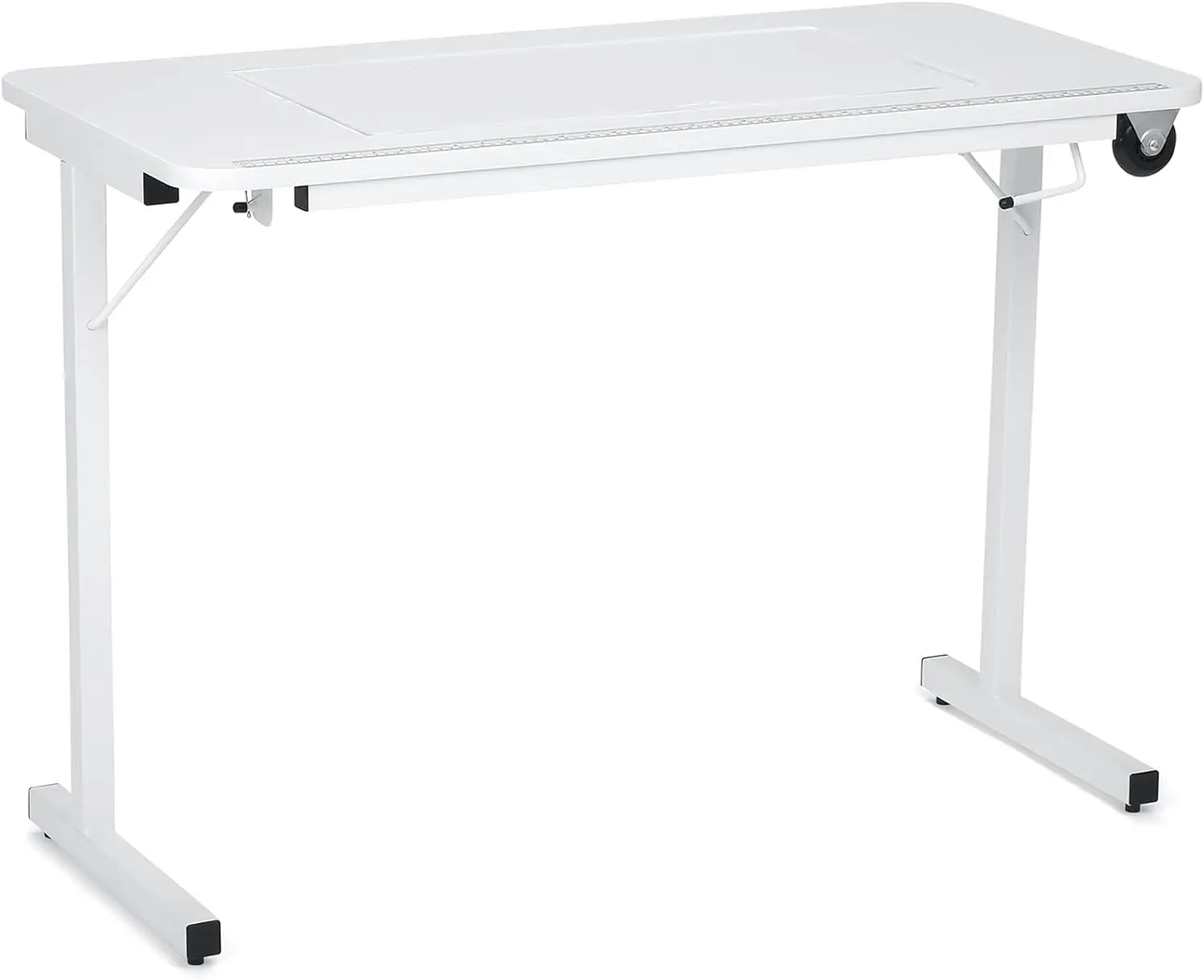 611 Gidget II Folding Sewing, Cutting, Quilting, and Craft Table, Portable with Wheels and Lift, White Finish