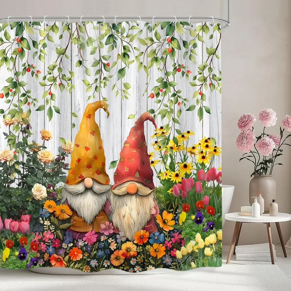 

Cartoon Elf Kids Shower Curtain Spring Floral Botanical Lavender Watercolour Art Pattern Polyester Shower Curtain Bathroom Decor