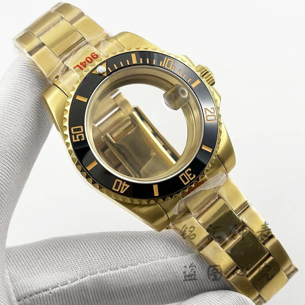 Gold 40MM Polished Band Diver Black Gold Bezel Waterproof Sapphire Crystal Watch Case For ​NH34 NH35 NH36 NH38 ETA2824 Movement