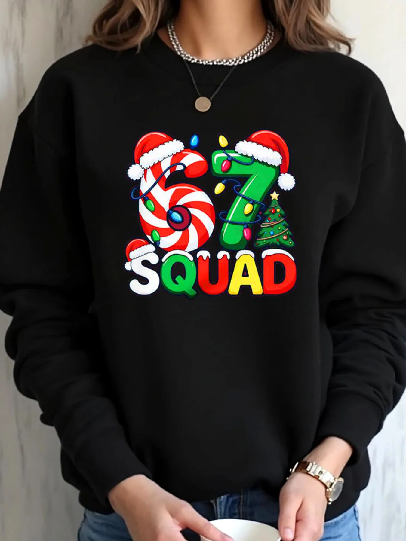 

Женская толстовка больших размеров, рождественская одежда с принтом карамельной трости и 67, уличная одежда