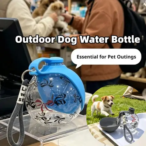 Cute Ball Shape Dog Water Bottle with Detachable Bowl, Portable Pet Travel Water Dispenser with Wrist Strap, Leakproof Water Cup