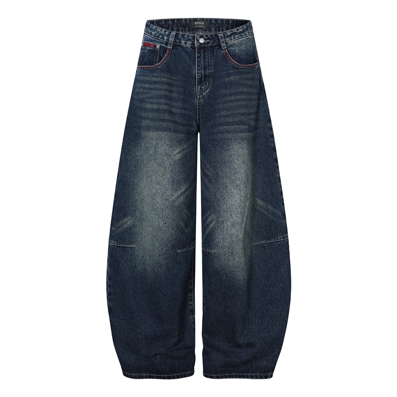 

GXFortune Ретро Американские красные джинсы с вышивкой из веревки Мужские уличные джинсы с изогнутым ножем Длинные брюки Свободные повседневные джинсы