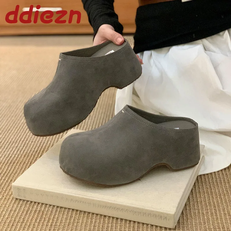 New In Fashion Thick Soled Women Slippers Mules Sandals Shoes Outdoor Female Slides Round Toe Ladies Heeled Slippers Shoes image 4