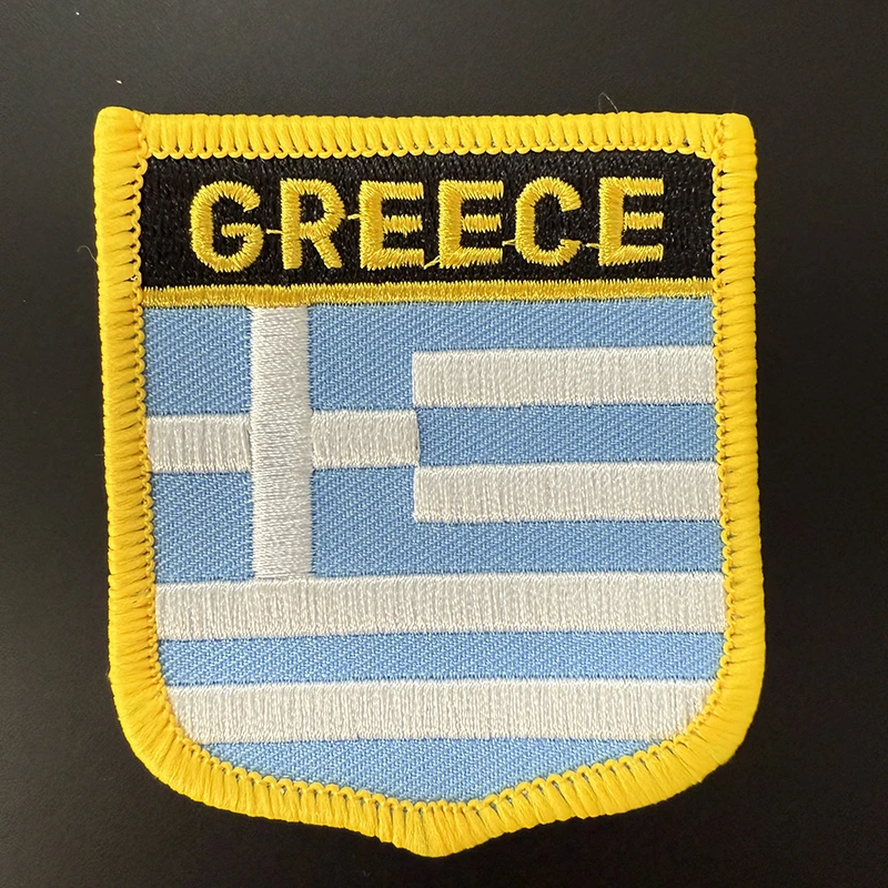 7*6cm Greece Flag Shield Shape Iron on Embroidery Patches Saw on Transfer Patches Sewing Applications for Clothes Back Pack C