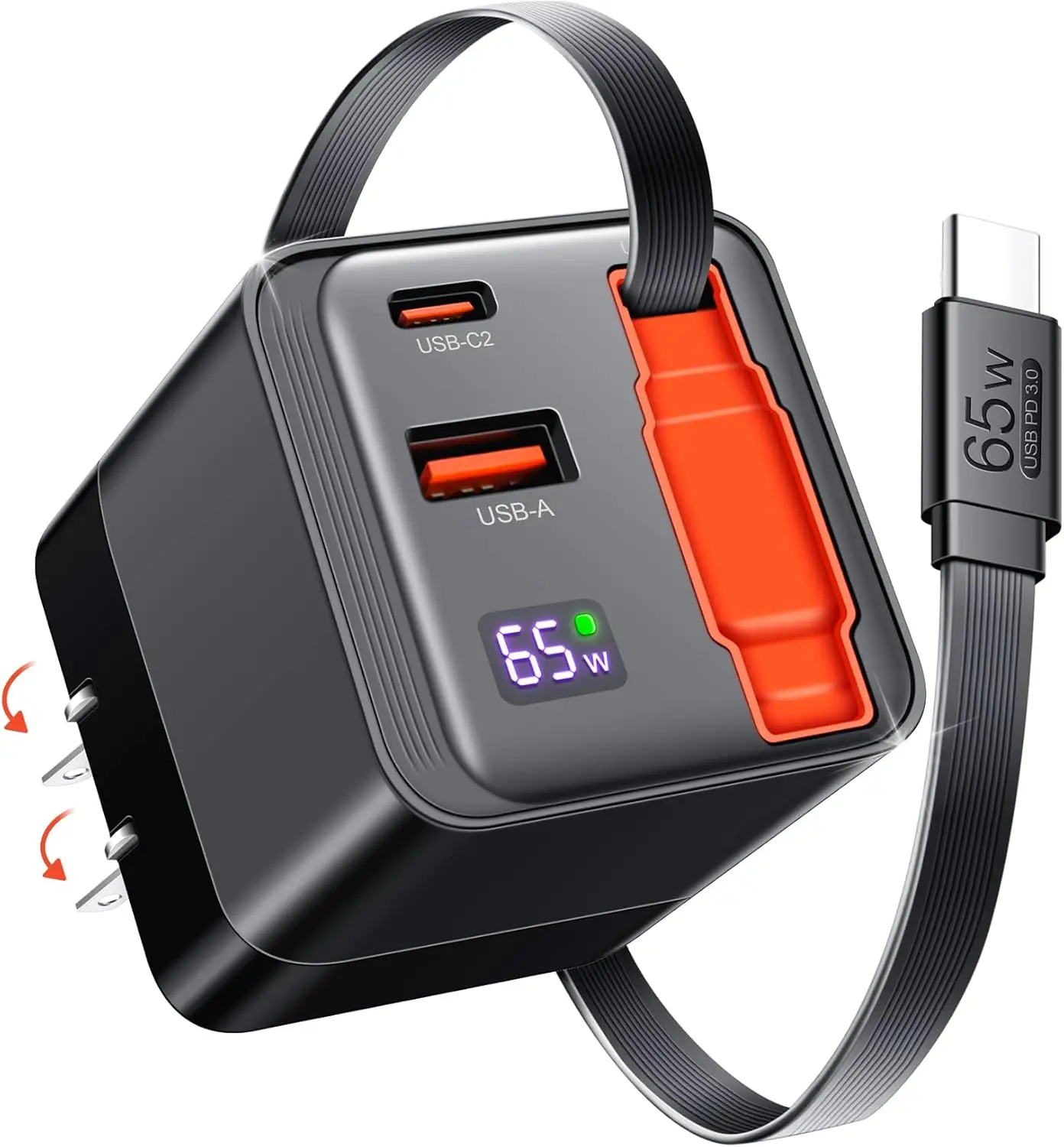 

Зарядное устройство USB-C 65 Вт с функцией быстрой зарядки PD PPS, двумя портами, GaN3, складной вилкой для ноутбуков и телефонов