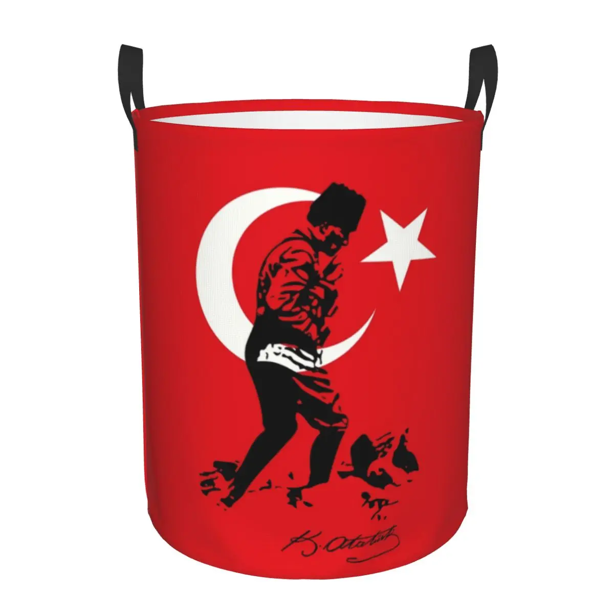 Custom Turkey Mustafa Kemal Ataturk Laundry Basket Foldable Turkish Flag Clothes Toy Hamper Storage Bin for Kids Nursery