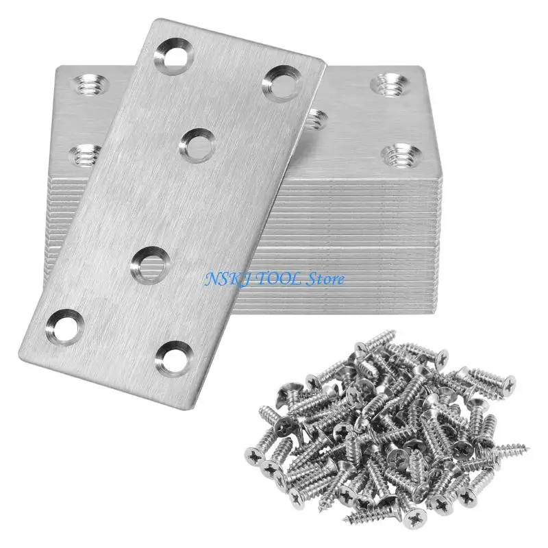 L8RC 20Pcs Flat Mending Plate Metal Straight Brace Stainless Steel Fixed Angles Support Brackets Repair Joining Fixing Bracket