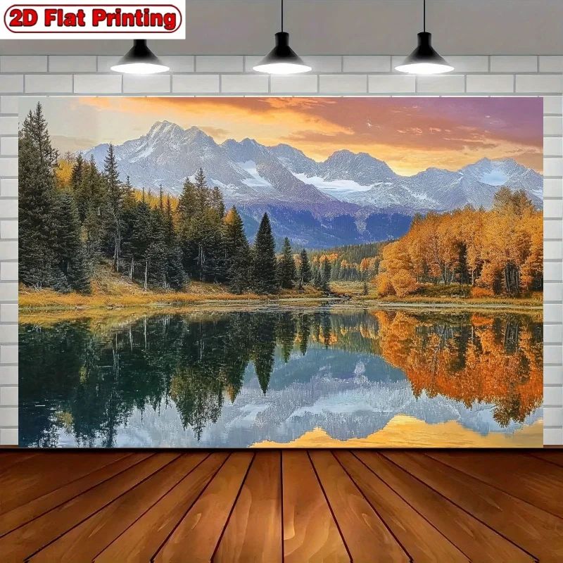 Stunning Mountain Landscape Wall Tapestry Polyester Print Art Scenic Nature Forest River Reflection Decor for Home Living Room