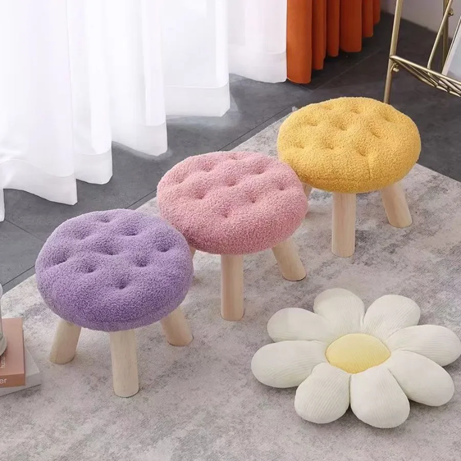 Cookie Small Stool Soft Seat Chair Girlish Heart Bedroom Solid Wood Bench Lliving Room Kids Shoe Changing Stool Home Furniture