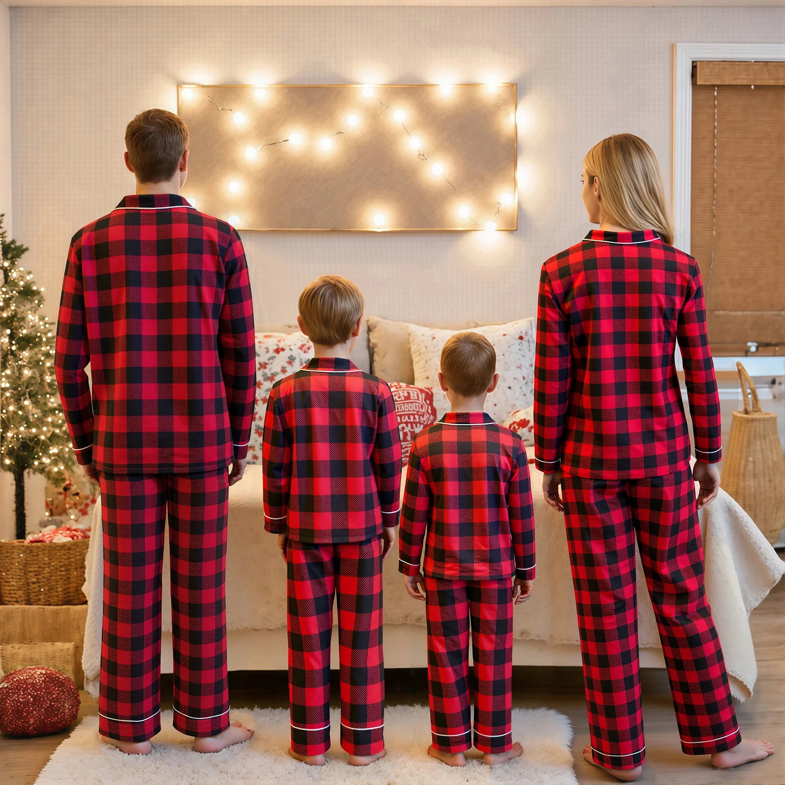 

2025 Couples Christmas Family Matching Pajamas Set Mother Kids Long Sleeve Shirt with Pants Plaid Clothes Christmas Pajamas