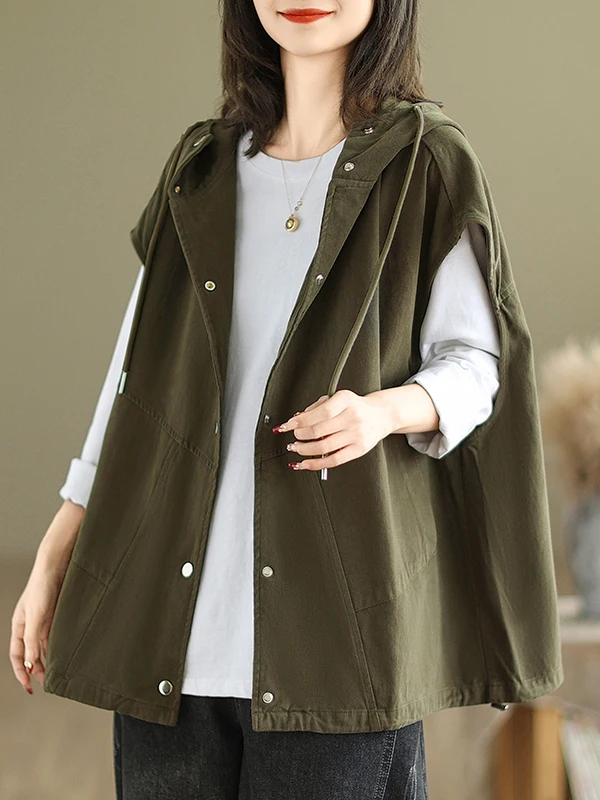 

Ladies Casual Large Size Cotton oulder Protector Vest Open Cardigan Autumn Outerwear Color Loose Workwear Hoodie Top