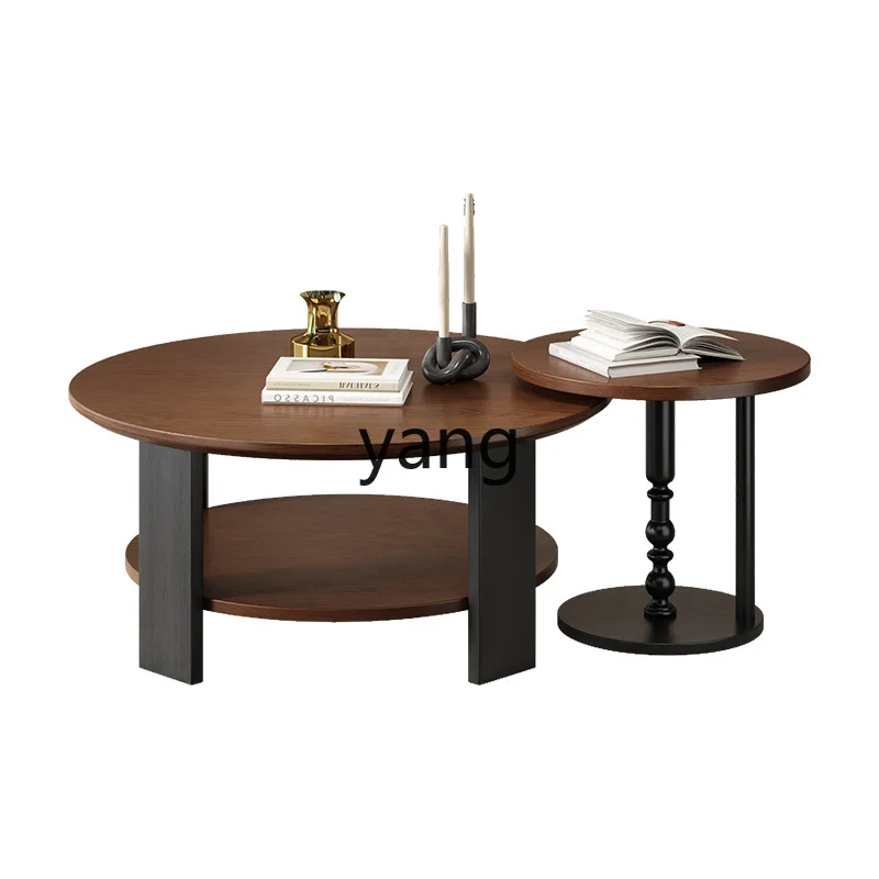 

LH antique retro size round coffee table combination living room solid wood floor storage coffee table