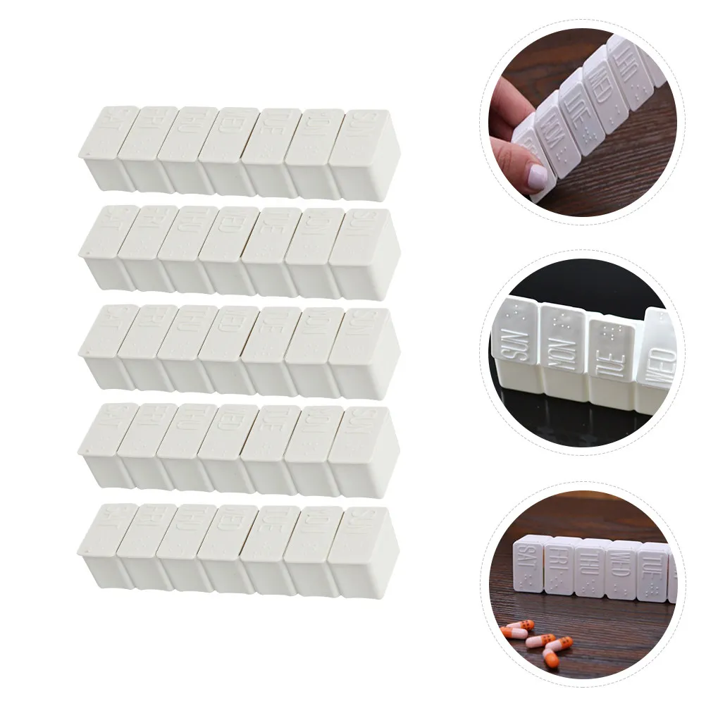 5Pcs Mini Pill Boxes Weekly Portable Medicine Organizer 7 Compartments Lightproof Safe PP Material Braille Labeled for Blind