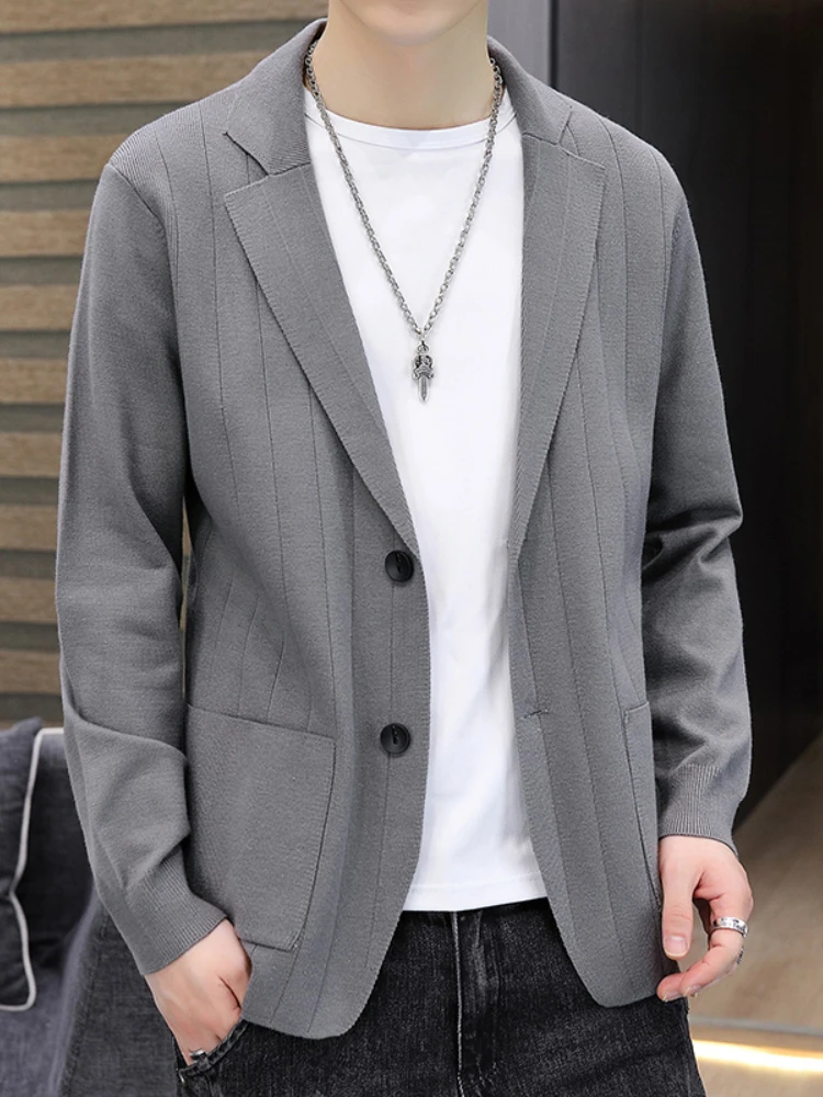 Men's Knit Suit Jacket Spring Summer Loose Casual Gray Blazers Male Long Sleeve Business Casual Black Coat Terno Masculino 3xl