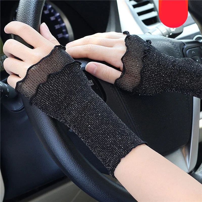 Women Summer Short Sun-protective Sleeve Sweet Fingerless Gloves Breathable Arm Warmer Lady Thin Lace Cuffs Sunscreen Uv Mittens