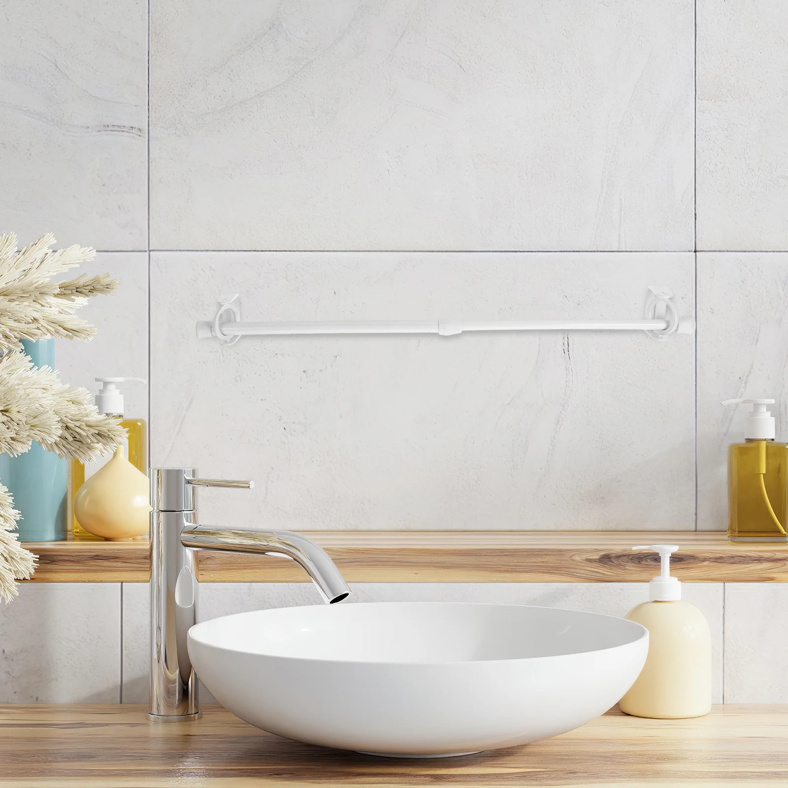 

2Pcs Telescopic Bathroom Towel Rod Adjustable Length No Drill Extendable Rod Holder Wall Mounted Washrag Rack Organizer