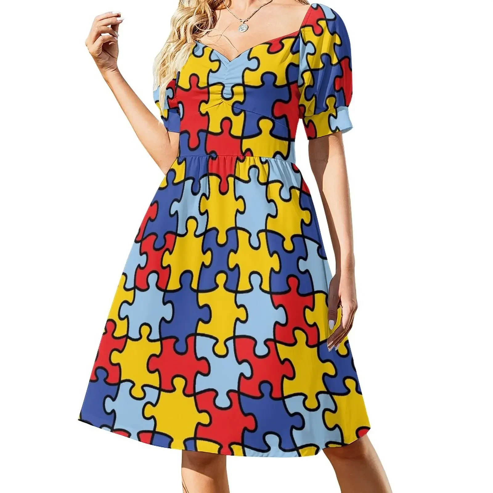 

Autism Awareness Puzzle Pattern Sleeveless Dress dress dresses cocktail dresses Dress