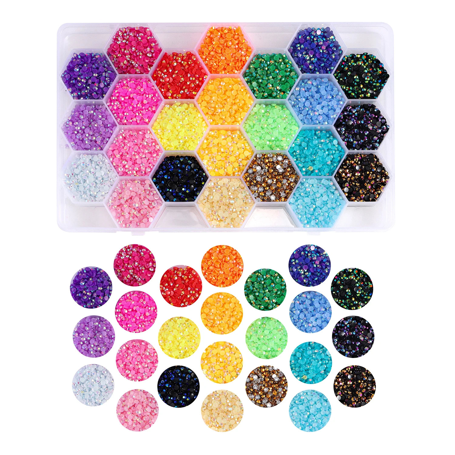 24000Pcs 3mm Colorful AB Jelly Nail Rhinestones Kit Glitter Resin Crystal Gems Flatback Stones for DIY 3D Nail Art Decorations