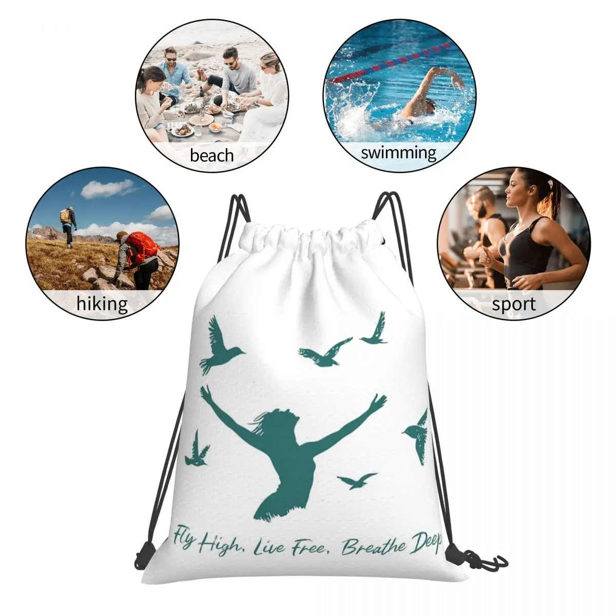 Fly High Live Free Breathe Deep Backpacks Fashion Portable Drawstring Bundle Pocket Storage Bag Book Bags For Man Woman School