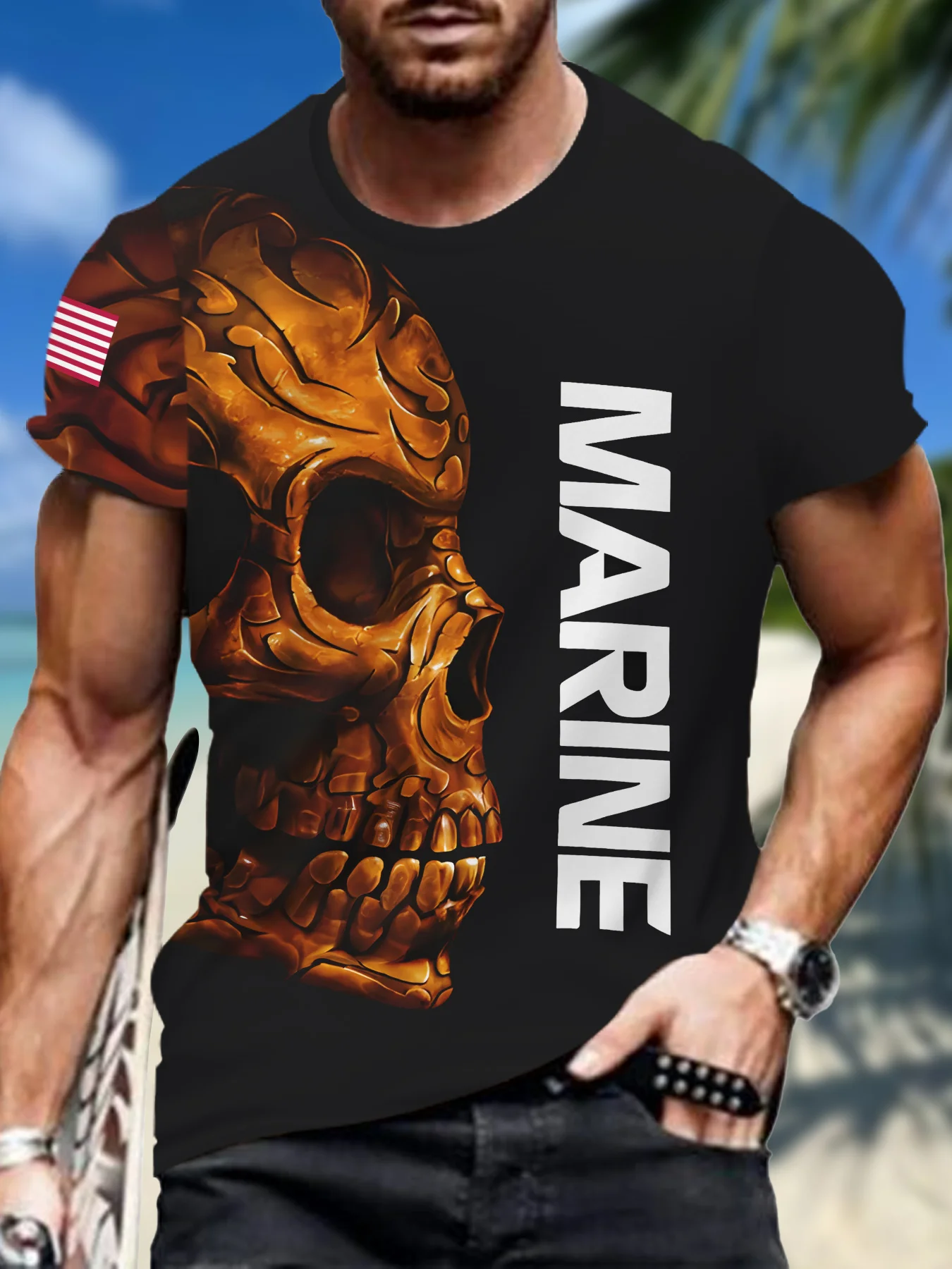 

2024 New Men's Army black Pattern T-shirt