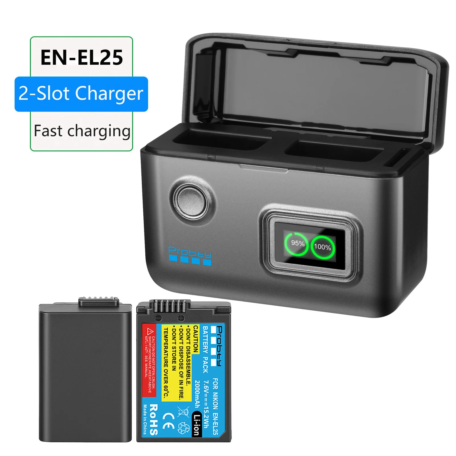 EN-EL25 EN-EL25A Battery 2000mAh and Dual Fast LCD Charger for Nikon Z50, Z30, Z FC Camera MH-32 Battery Charger
