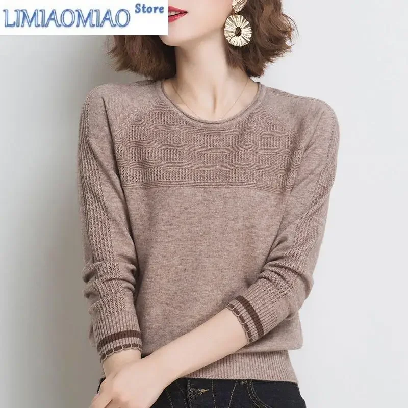 

Korean Fashion Round Neck Spring Autumn Screw Thread Solid Color Pullover Sweater Knitted Women's Clothing Elegant Commuter Tops