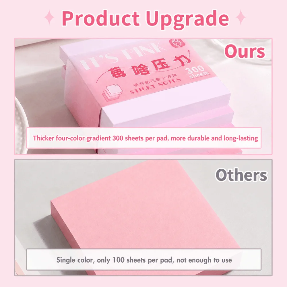 300pcs Creative Gradient Color Sticky Notes Removable No Residue Sticky Memo Tabs Square Sticky Note Pads School Office Supplies