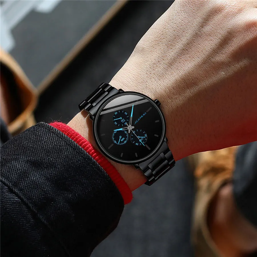 Korean style ultra-thin men\'s watch with stainless steel strap, British men\'s scale, simple quartz watch