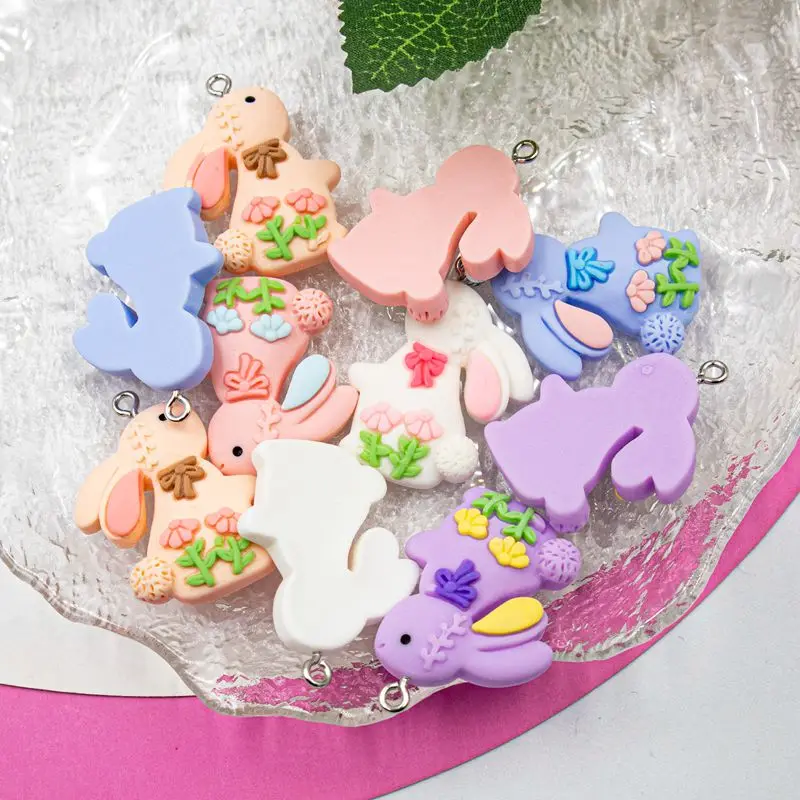 10Pcs Kawaii Animal Rabbit Resin Can Be Used As Earring Pendants,DIY Keychain Bracelets,Fashion Dangle,And Jewelry Accessories