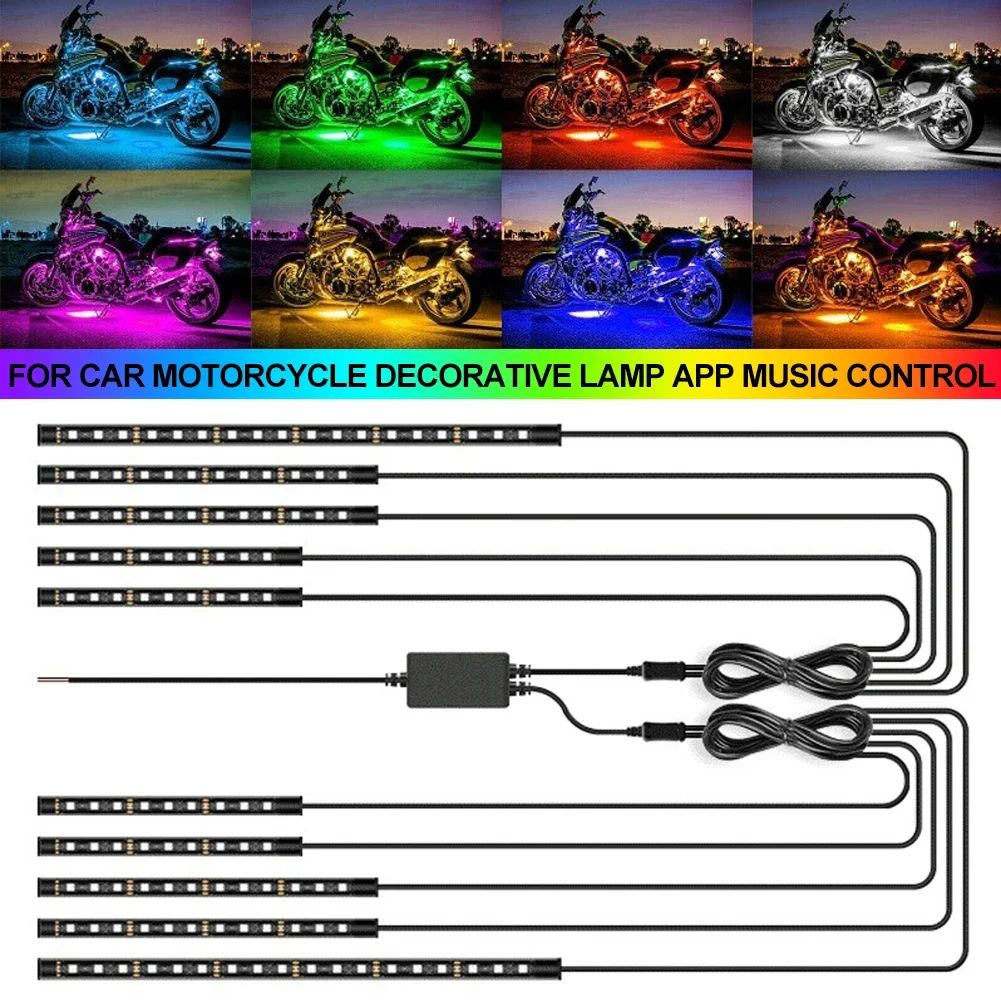 RGB LED Atmosphere Ambient Light Kit W/ APP Music Control Flexible Waterproof Neon Strip For Car Motorcycle Decorative Lamp 12V