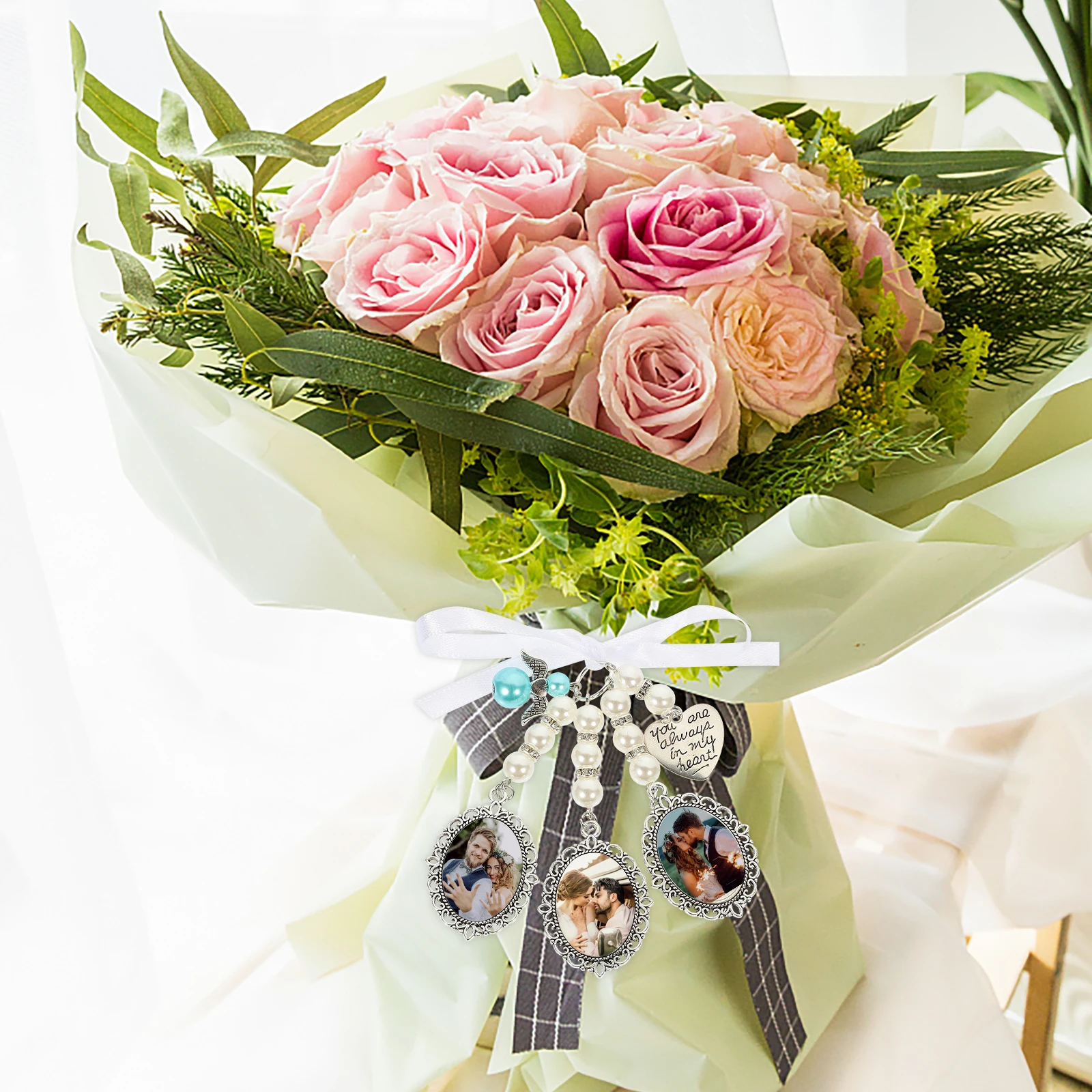 

1Set Pearl Heart Pendant Wedding Bouquet Photo Charms Picture Frame Diy Pendant Tray For Custom Jewelry Necklace Bracelet Craft