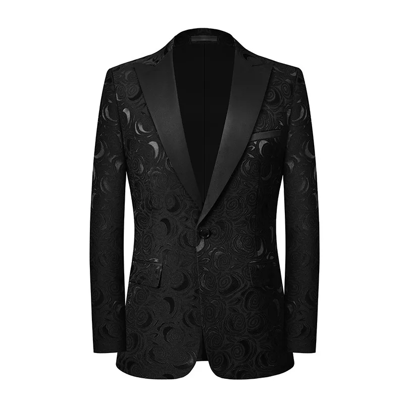 Men Suit Coat Rose Pattern Bright Jacquard Fabric Contrast Color Collar Party Luxury Design Causal Fashion Slim Fit Men Blazer